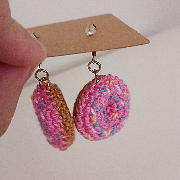 Handmade Crochet Doughnut Earrings - Picture 2 of 3